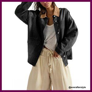 Oversized Denim Jacket Color Block Shacket Chic Retro Boyfriend Fit